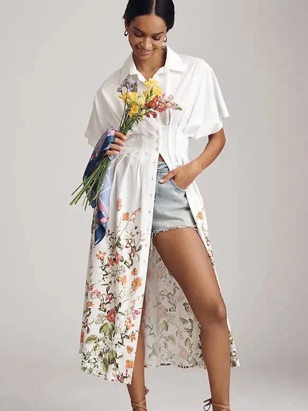 EXQUISE The Tobie Shirt Dress Floral Shirtdress Anthropologie Size Large L